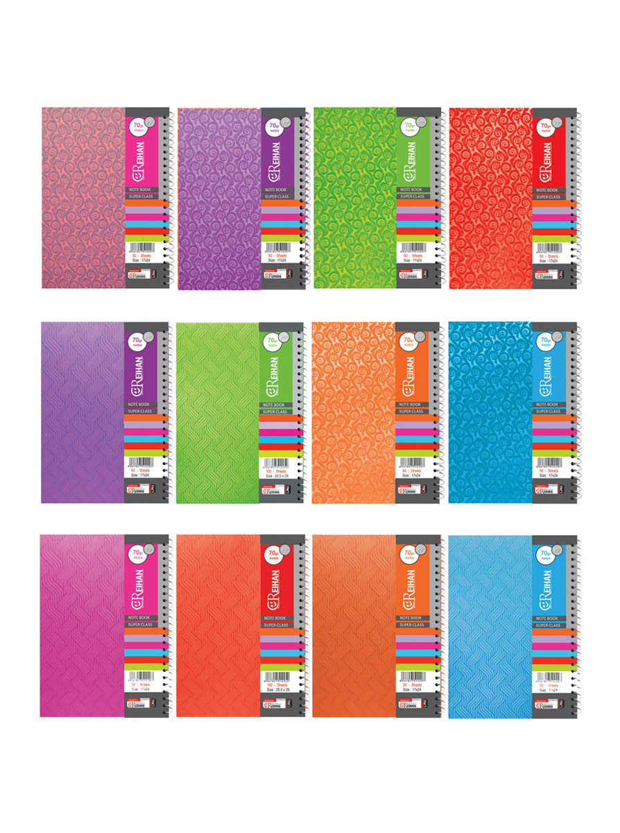 دفتر جلد طلقی رنگی صدفی – فنرتک (50 برگ)